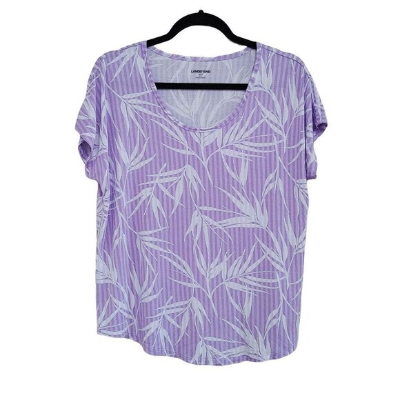 Lands' End Women's Purple Stripe Palm Jersey Top Size M/P Short Sleeve Round Hem - Picture 1 of 3